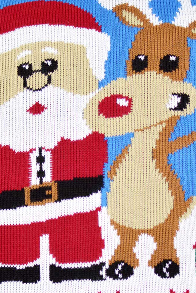 Camisola de Natal para Homem Azul Claro com Rena e Pai Natal detalhe