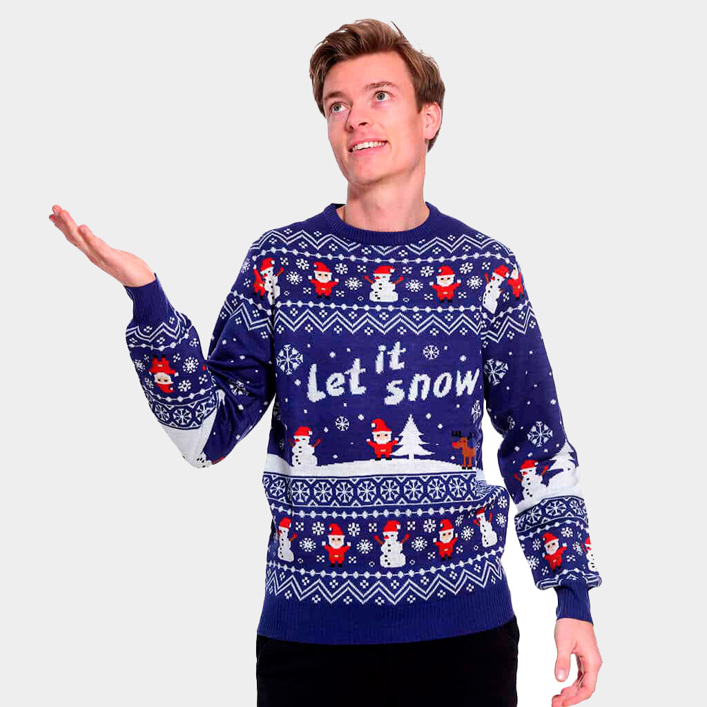 Camisola de Natal para Homem Azul Let It Snow