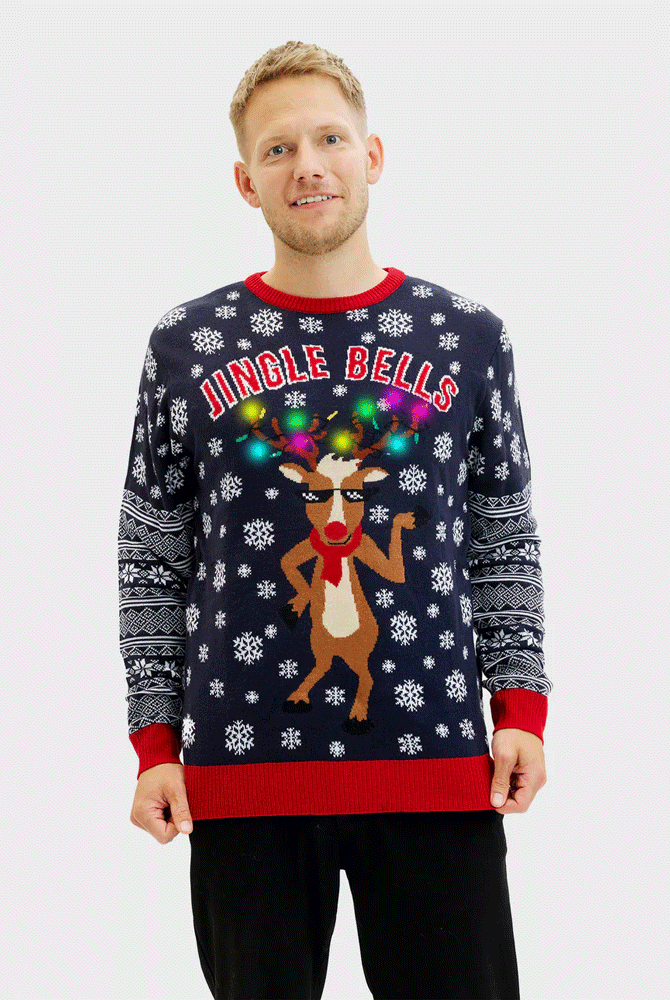 Camisola de Natal para Homem Jingle Bells Luzes LED