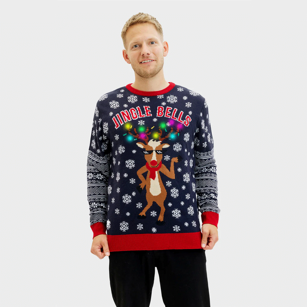 Camisola de Natal para Homem Jingle Bells Luzes LED