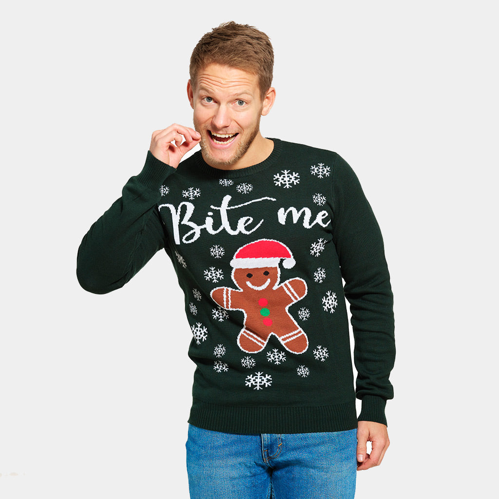Camisola de Natal para Homem Bite Me Gingerbread