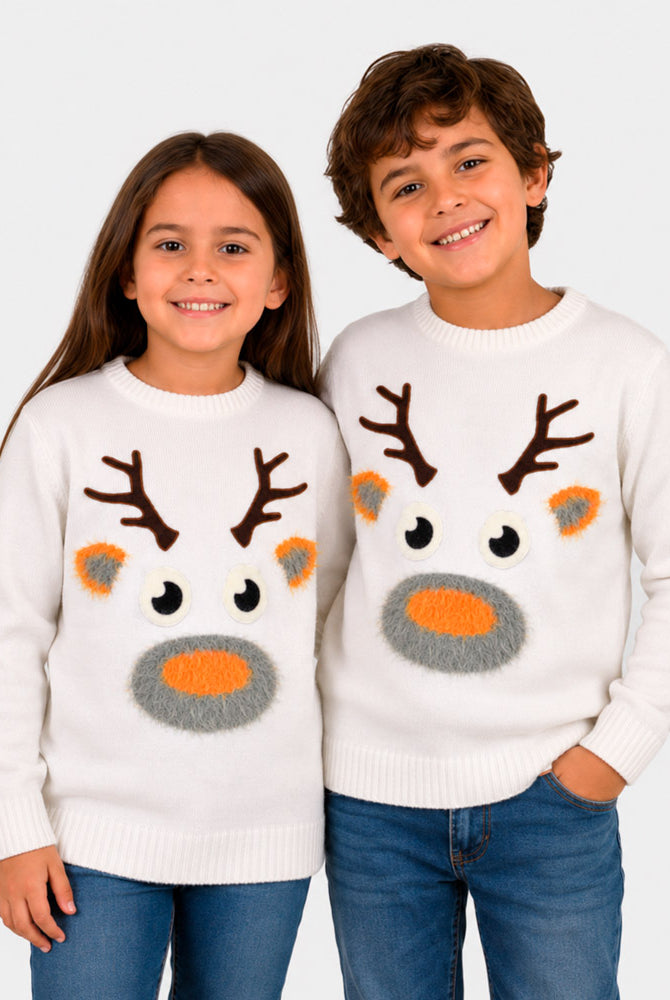 Camisola de Natal para Homem Branca com Rena 3D Crianças
