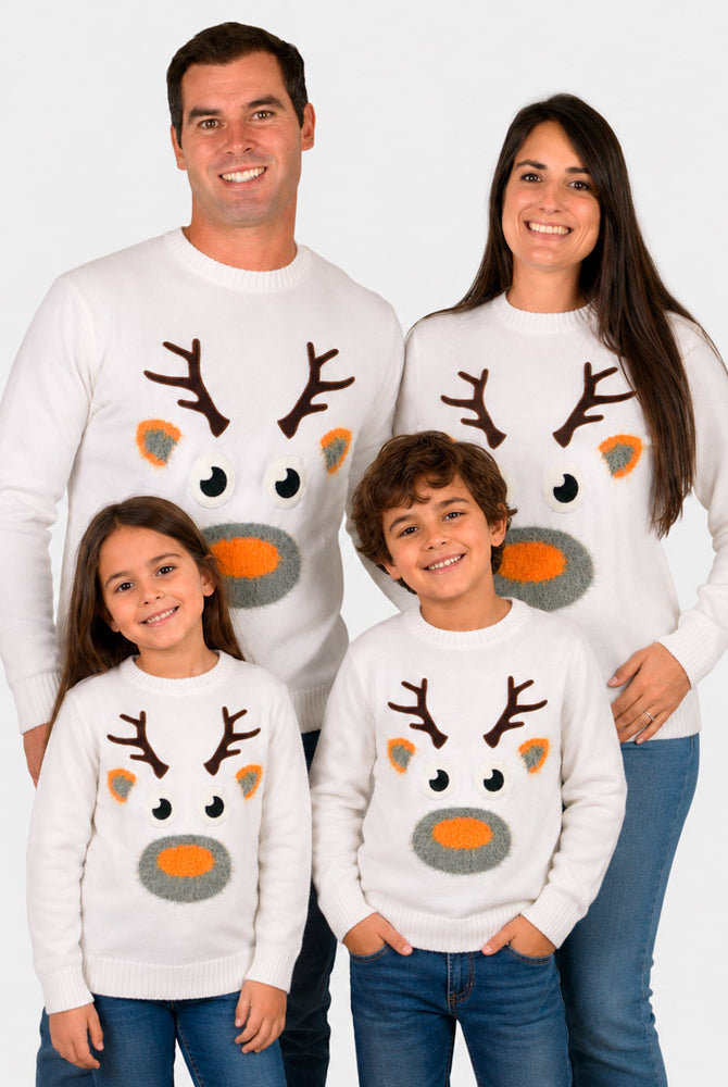 Camisola de Natal para Homem Branca com Rena 3D Família