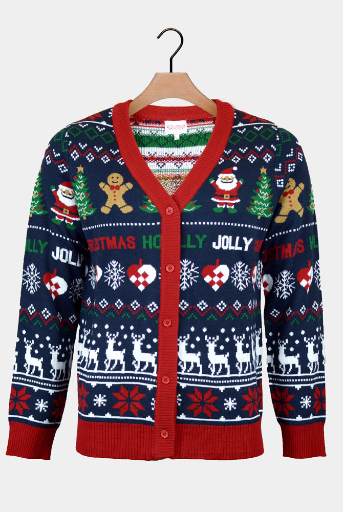 Camisola de Natal Cárdigan para Homem Azul y Vermelha Holle Jolly