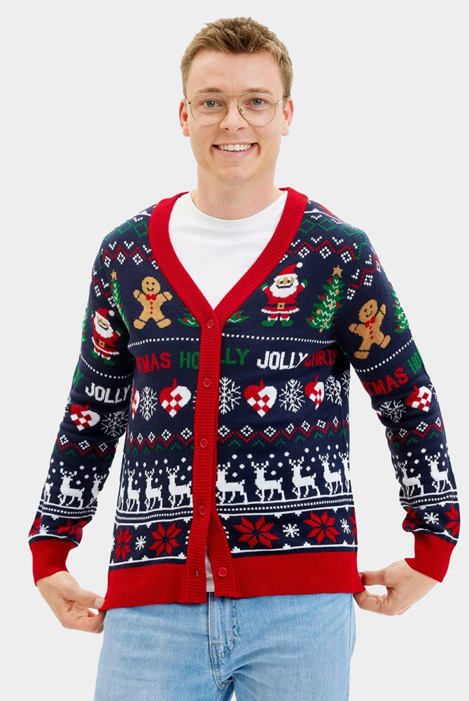 Camisola de Natal Cárdigan para Homem Azul y Vermelha