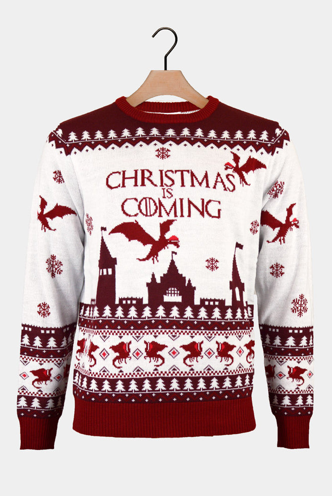 Camisola de Natal Homem Christmas is Coming Branca Vermelha
