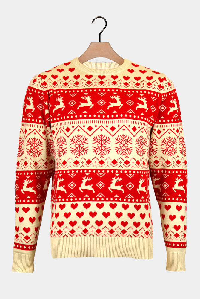Camisola de Natal Homem Corações Vermelhos Bege Orgânico Algodão