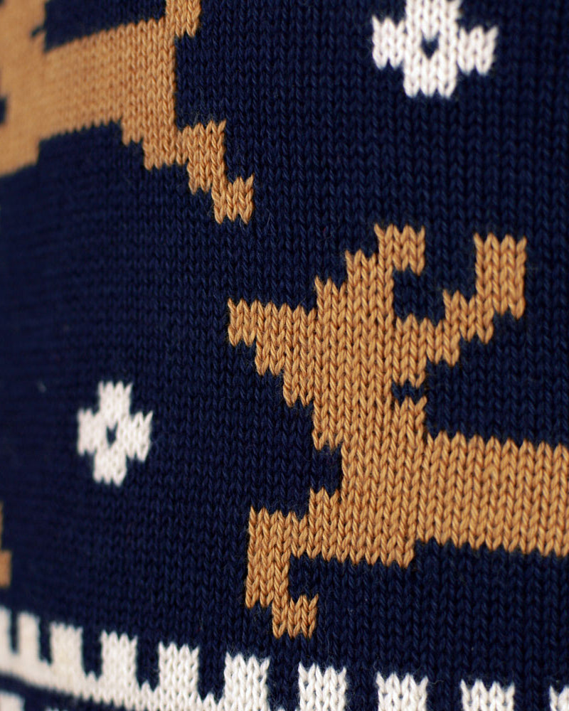 Camisola de Natal para Homem Elegante Azul com Renas detalhe