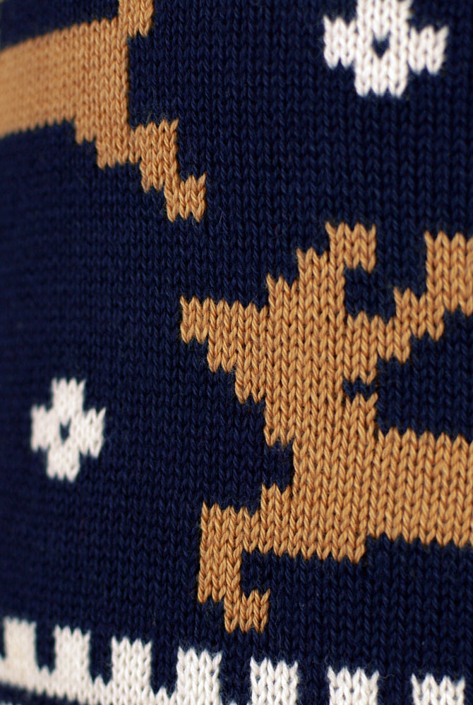 Camisola de Natal para Homem Elegante Azul com Renas detalhe