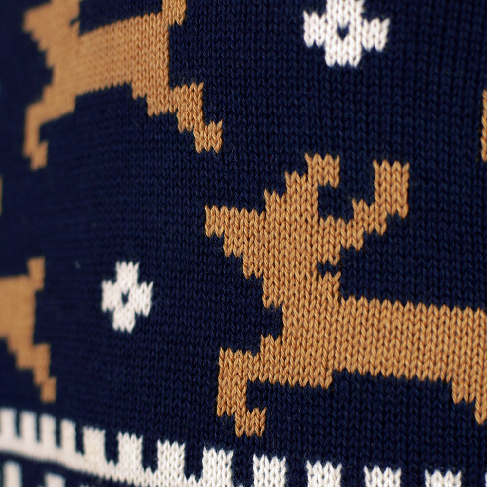 Camisola de Natal para Homem Elegante Azul com Renas detalhe