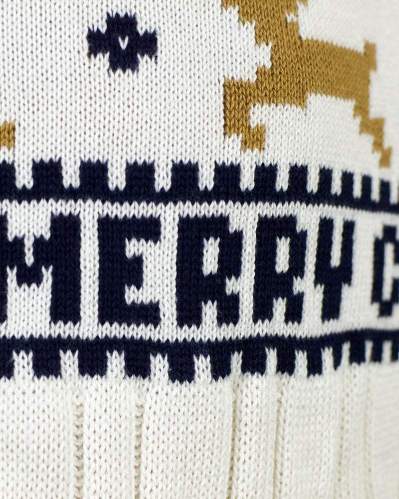 Camisola de Natal para Homem Elegante Branca com Renas Algodão Orgânico detalhe