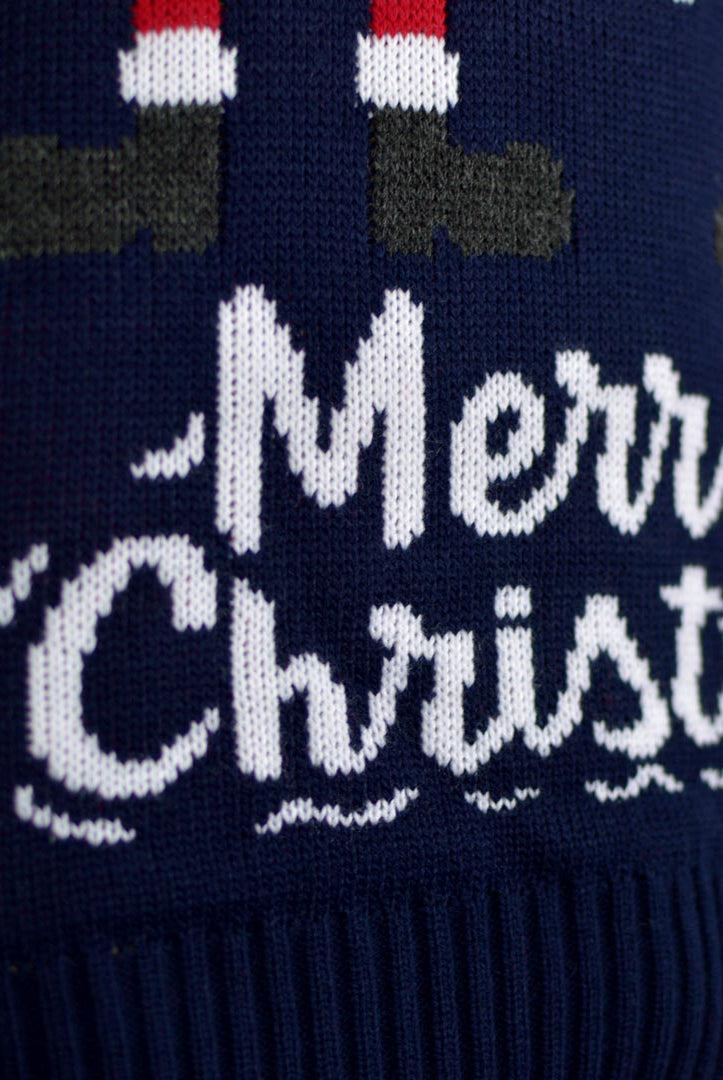 Camisola de Natal para Homem com Elfo e Pai Natal detalhe