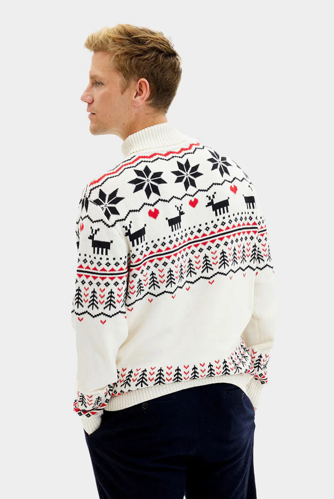 Camisola de Natal de Gola Alta bege Renas Algodão Orgânico para Homem