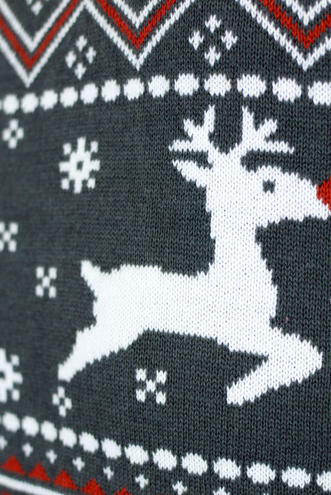 Camisola de Natal Homem Gola Alta Cinzenta Algodão Orgânico Renas
