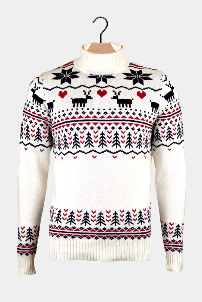 Camisola de Natal Homem Gola Alta Elegante Algodão Orgânico Bege