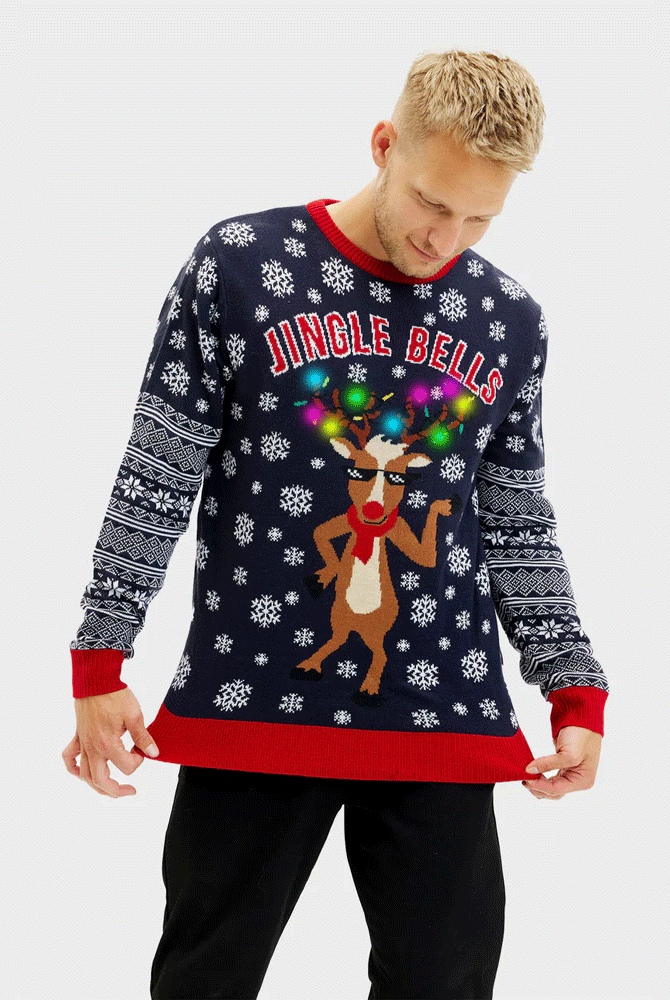 Camisola de Natal Homem Luzes LED Jingle Bells