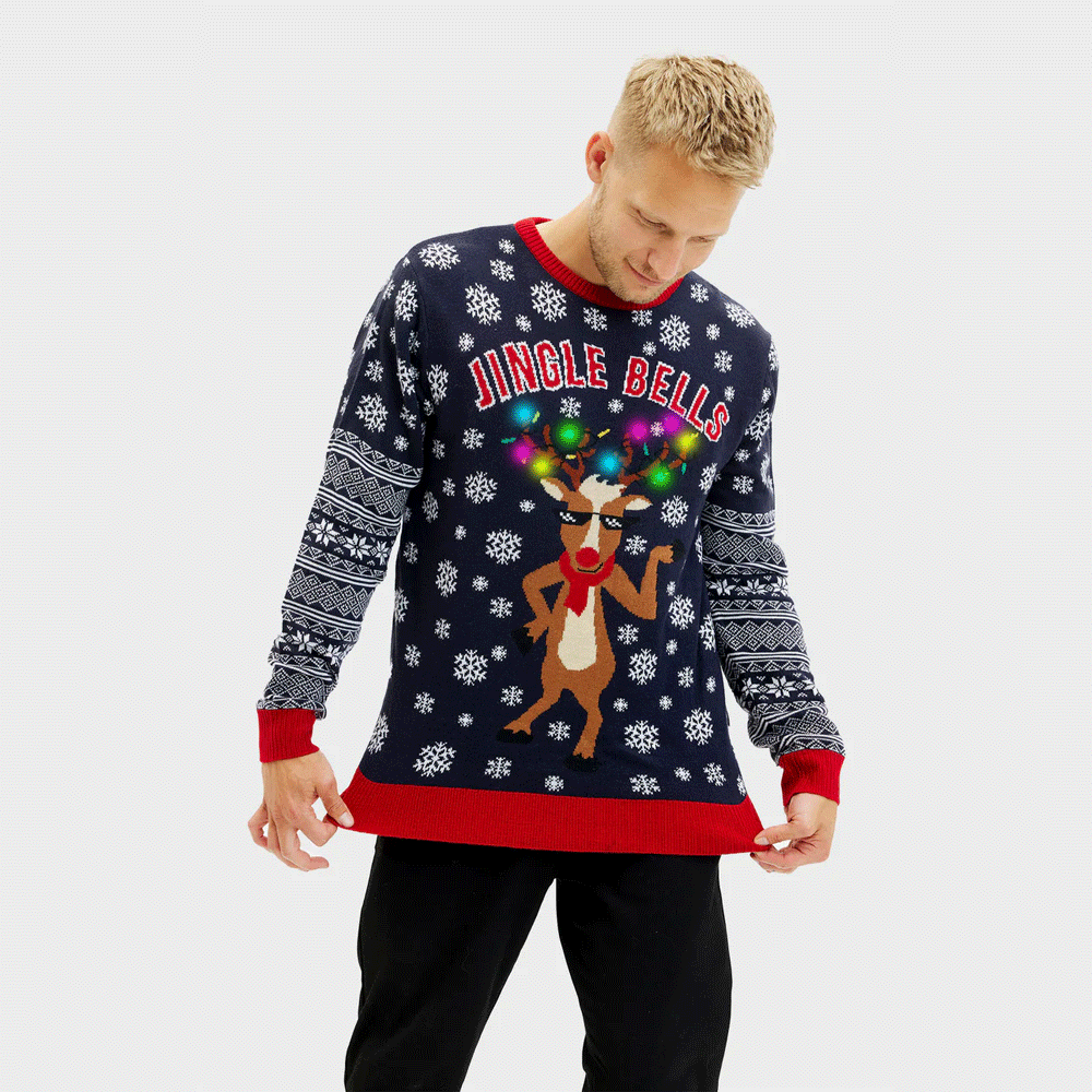 Camisola de Natal Homem Luzes LED Jingle Bells