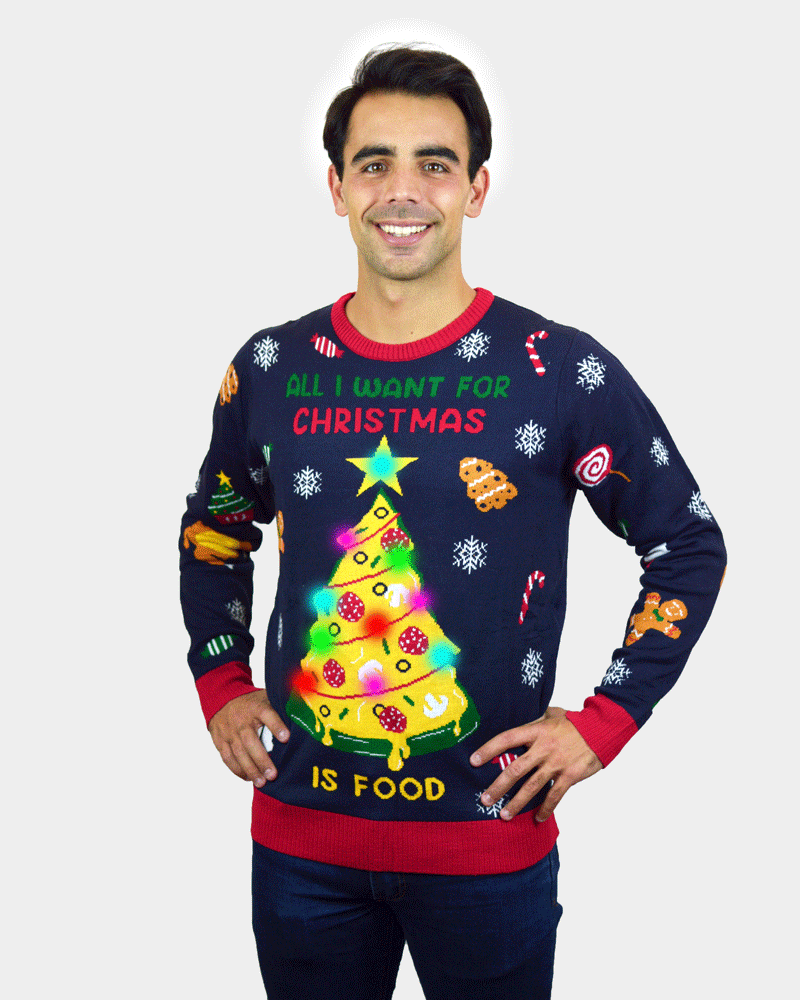 Camisola de Natal para Homem com Luzes LED Christmas Food
