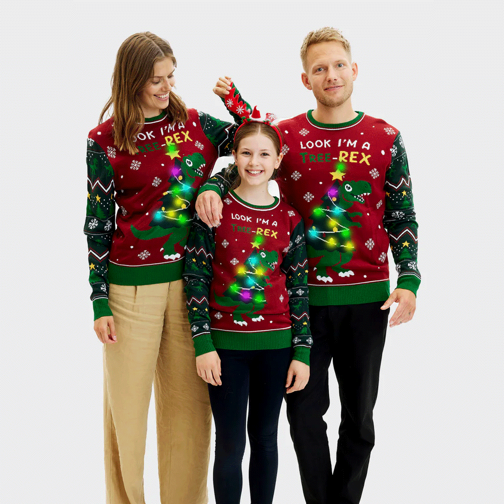 Camisola de Natal para Homem com Luzes LED Christmas Tree-Rex Familia