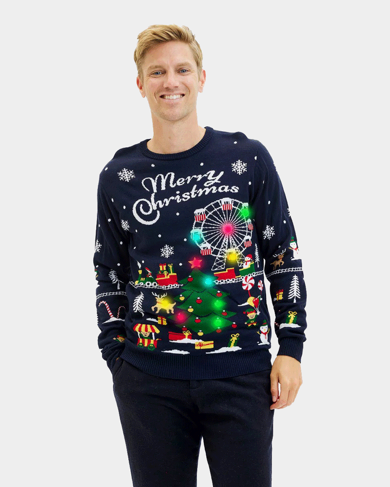 Camisola de Natal para Homem com Luzes LED Feira de Natal