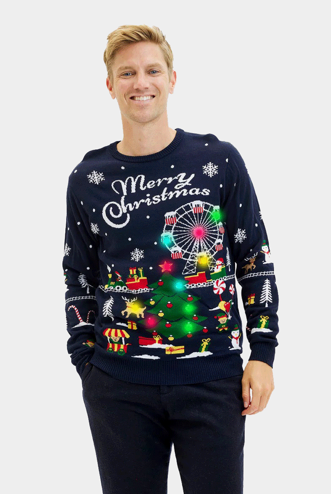 Camisola de Natal para Homem com Luzes LED Feira de Natal
