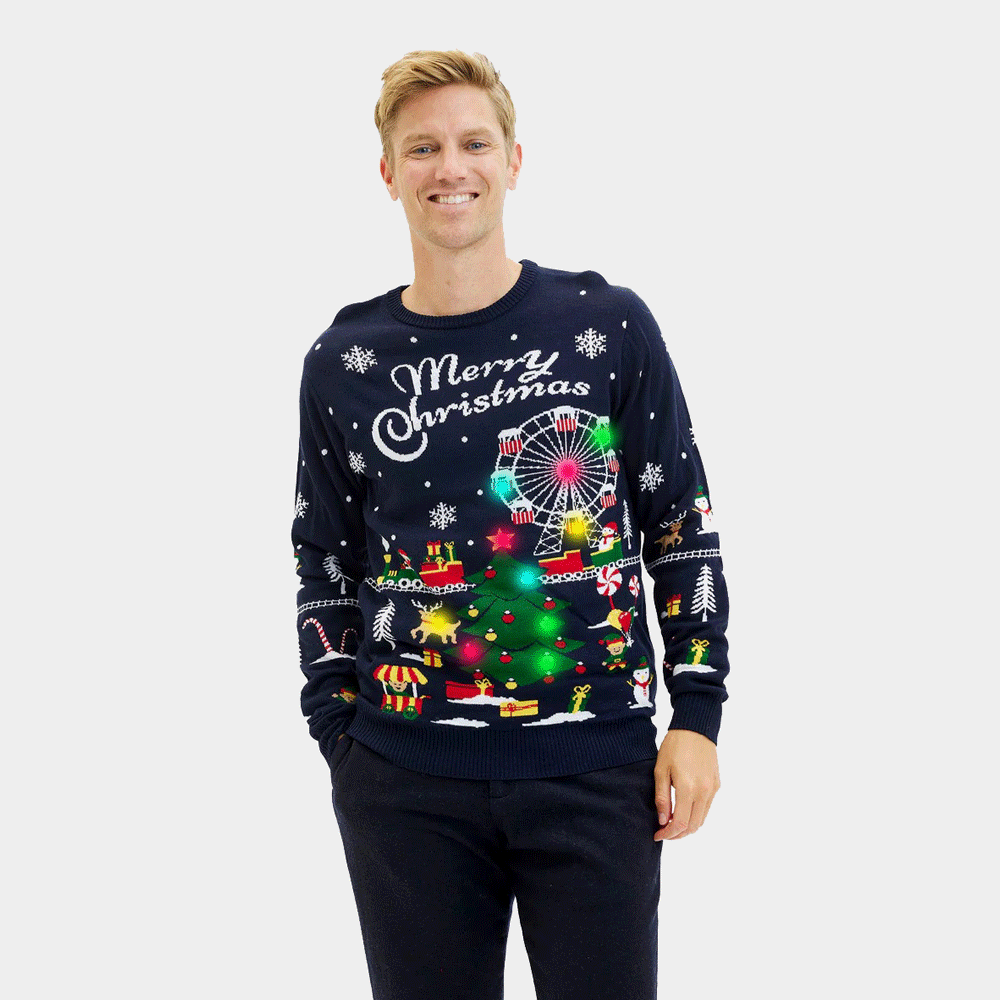 Camisola de Natal para Homem com Luzes LED Feira de Natal