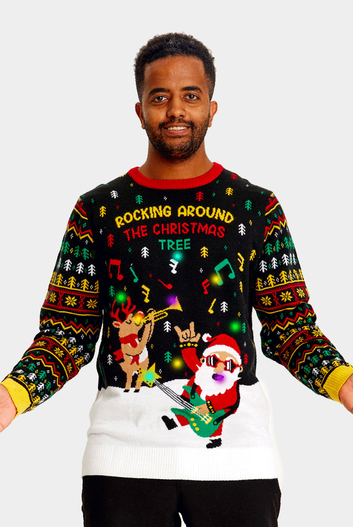 Camisola de Natal para Homem com Luzes LED Pai Natal Rocker
