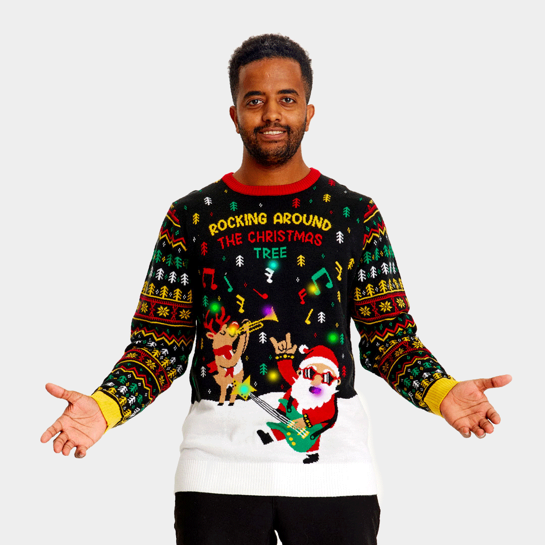 Camisola de Natal para Homem com Luzes LED Pai Natal Rocker
