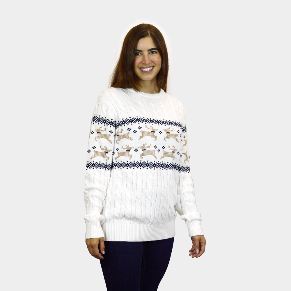 Camisola de Natal Mulher Homem Branca Elegante Alaska