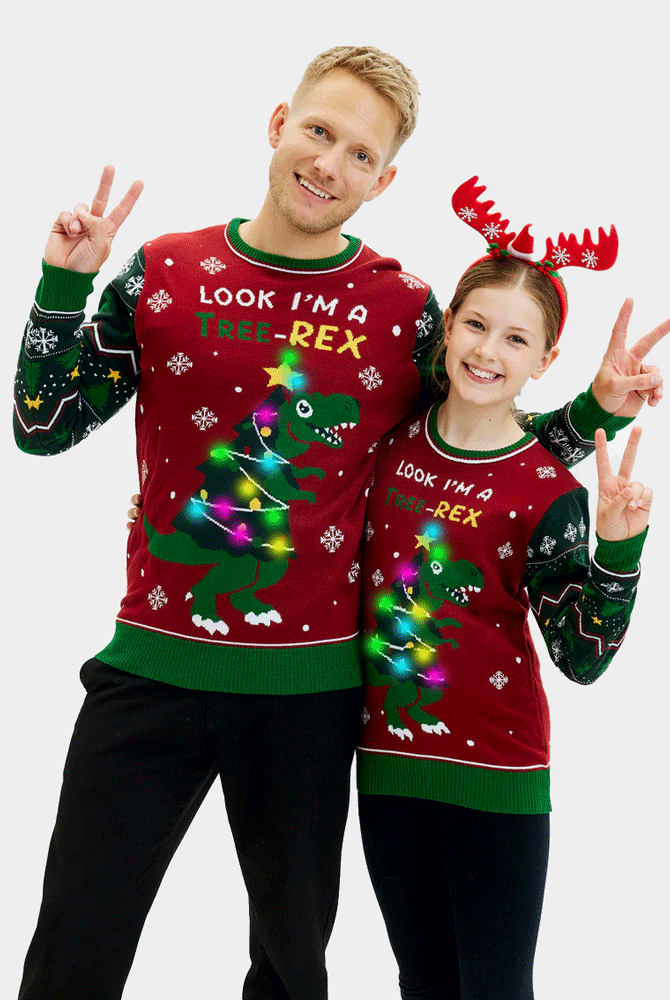 Camisola de Natal para Homem com Luzes LED Christmas Tree-Rex casal