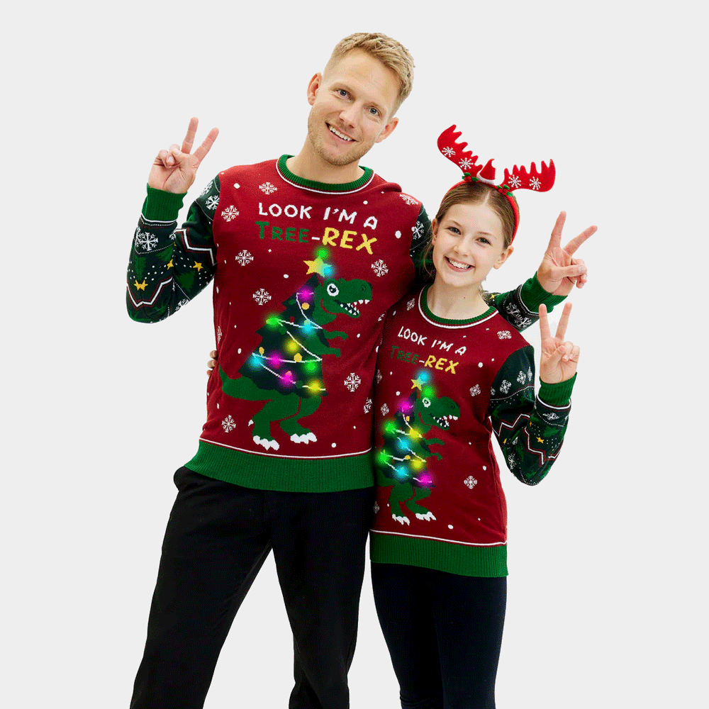 Camisola de Natal para Homem com Luzes LED Christmas Tree-Rex casal