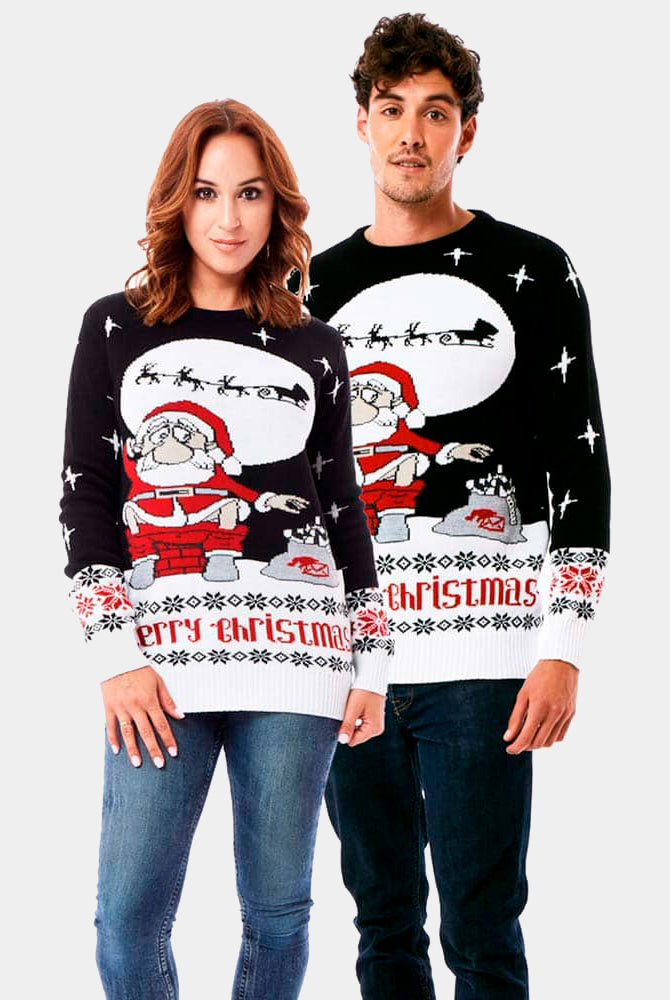 Camisola de Natal para Homem Pai Natal Descarregando mulher