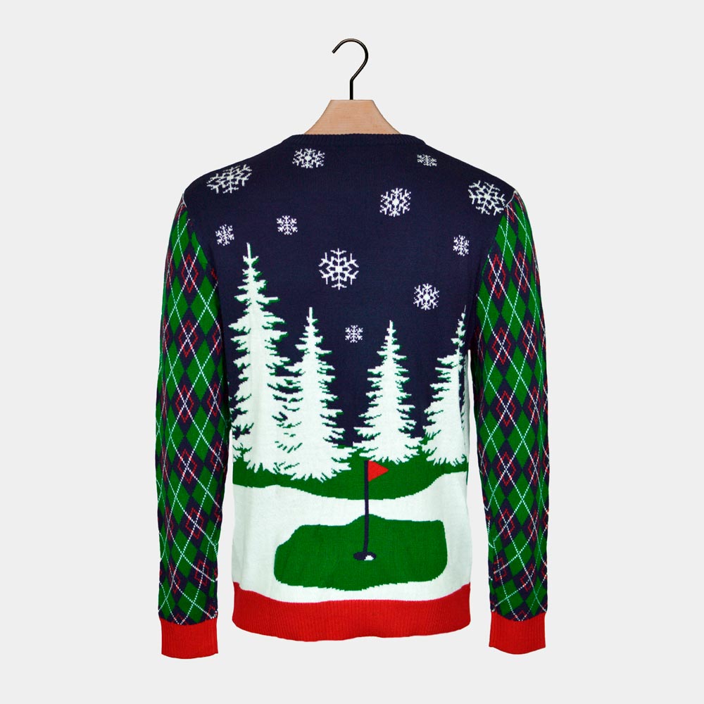 Luzes LED Camisola de Natal para Homem Pai Natal jogando Golfe
