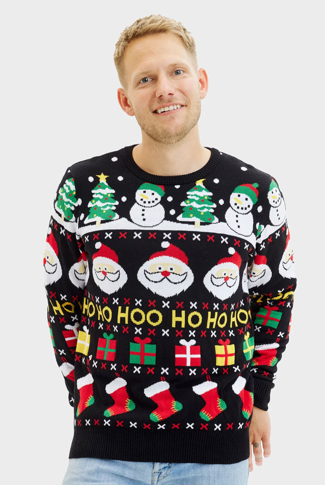 Camisola de Natal Homem Algodão Orgânico Pai Natal Presentes Bonecos