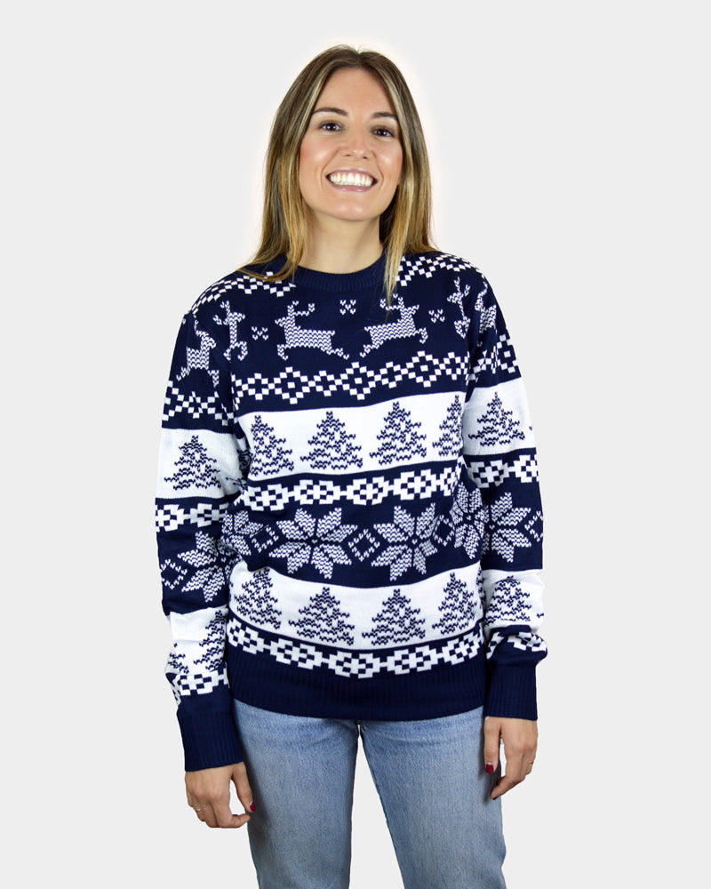 Camisola de Natal Mulher Homem Azul Pólo Norte