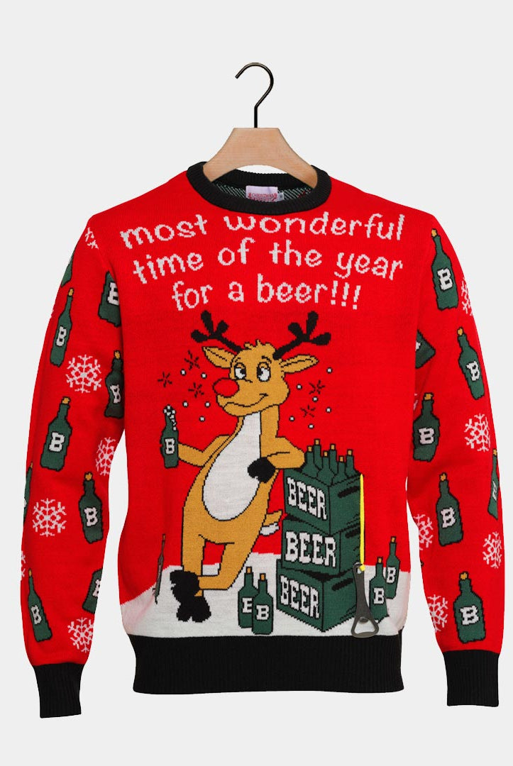 3D Camisola de Natal para Homem Rena com Abridor de Cerveja