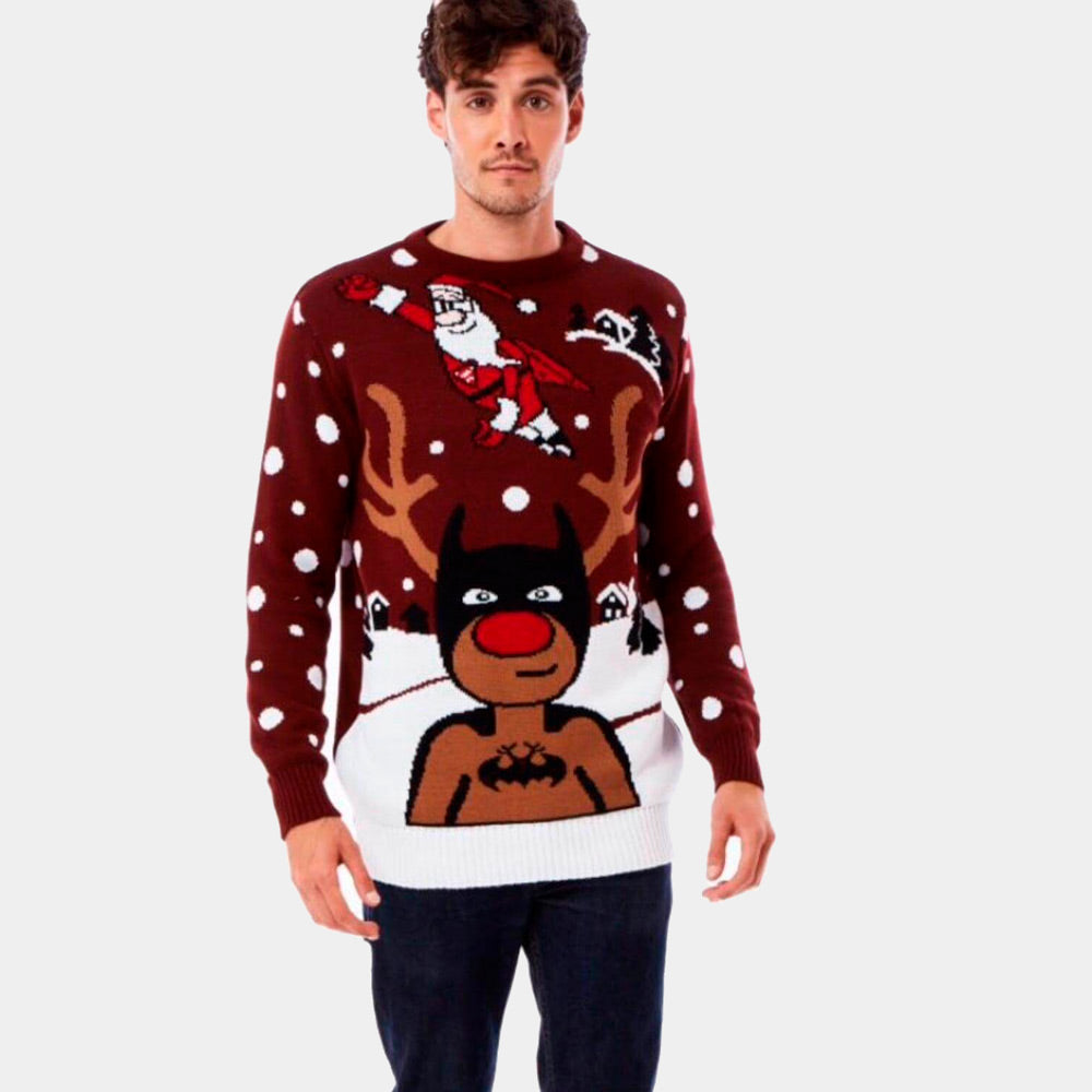 Camisola de Natal para Homem Rena Batman Pai Natal Superman