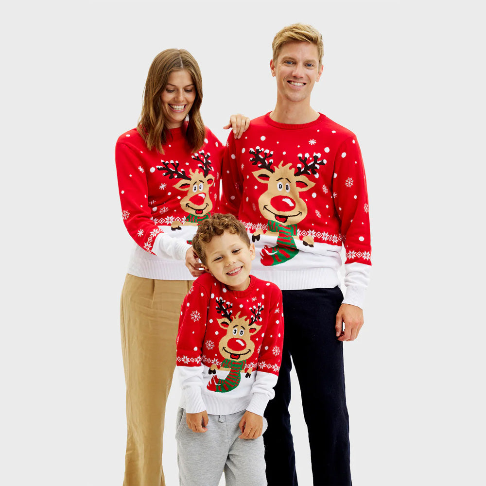 Camisola de Natal para Homem Família Rena Cachecol Algodão Orgânico