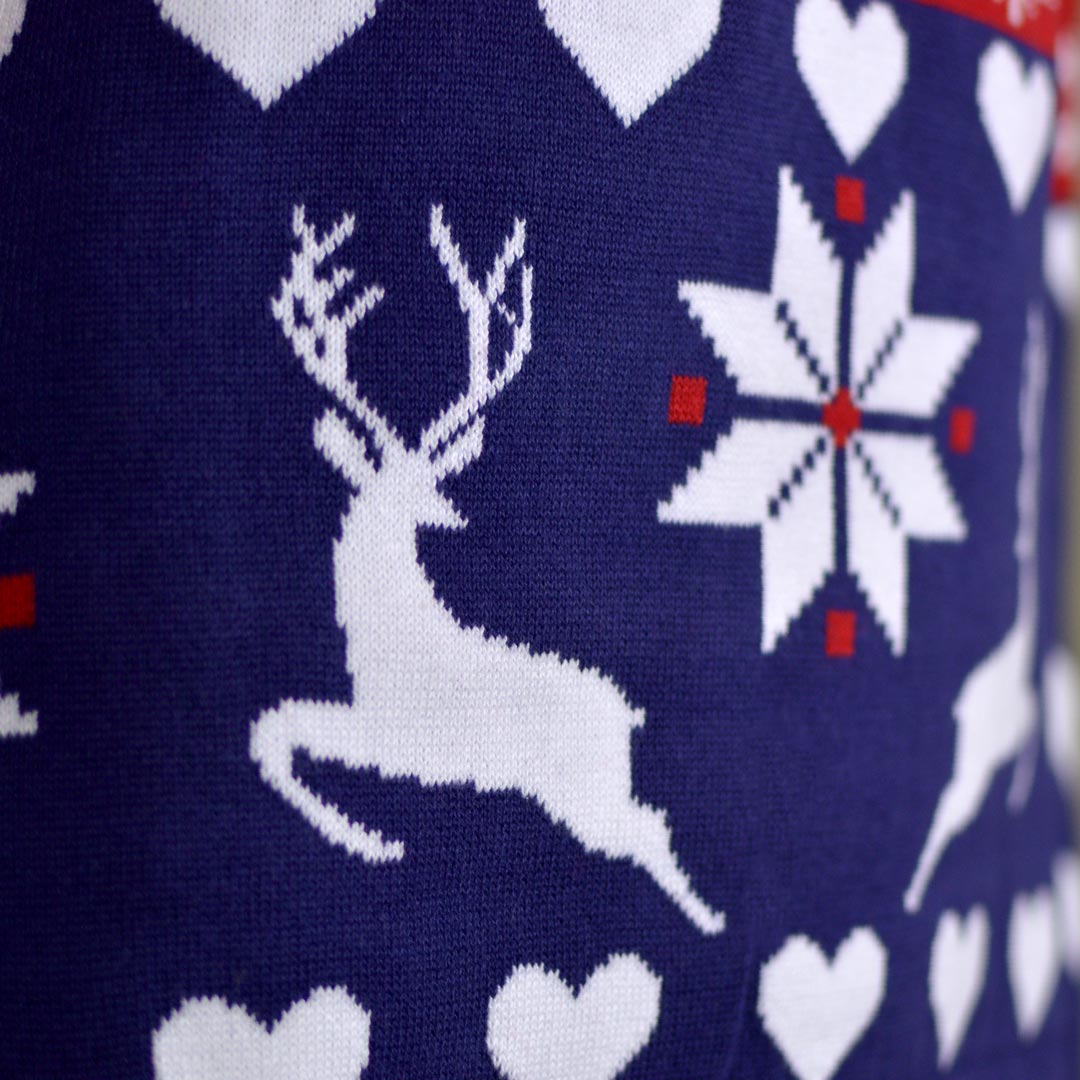 Camisola de Natal para Homem Renas Corações Azul Vermelha