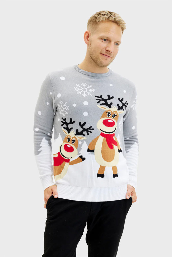 Camisola de Natal para Homem Cinza com Renas Cute