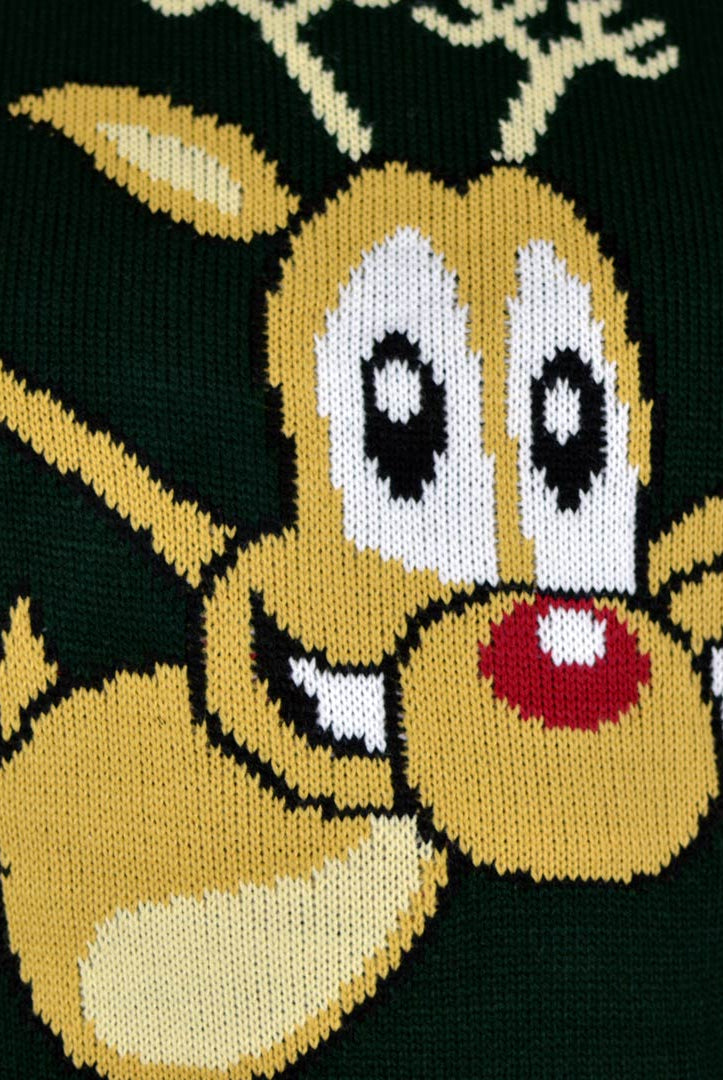 Camisola de Natal para Homem Verde com Rena Patinadora detalhe