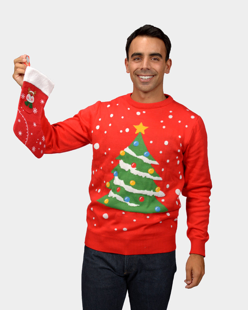 Camisola de Natal para Homem Vermelha Árvore de Natal