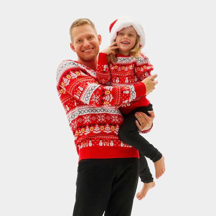 Camisola de Natal Homem Menino Neve Vermelha Bonecos Árvores Algodão Orgânico