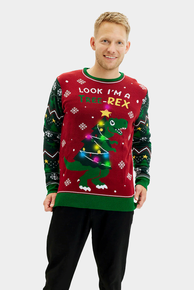 Camisola de Natal Homem com Luzes LED Christmas Tree-Rex