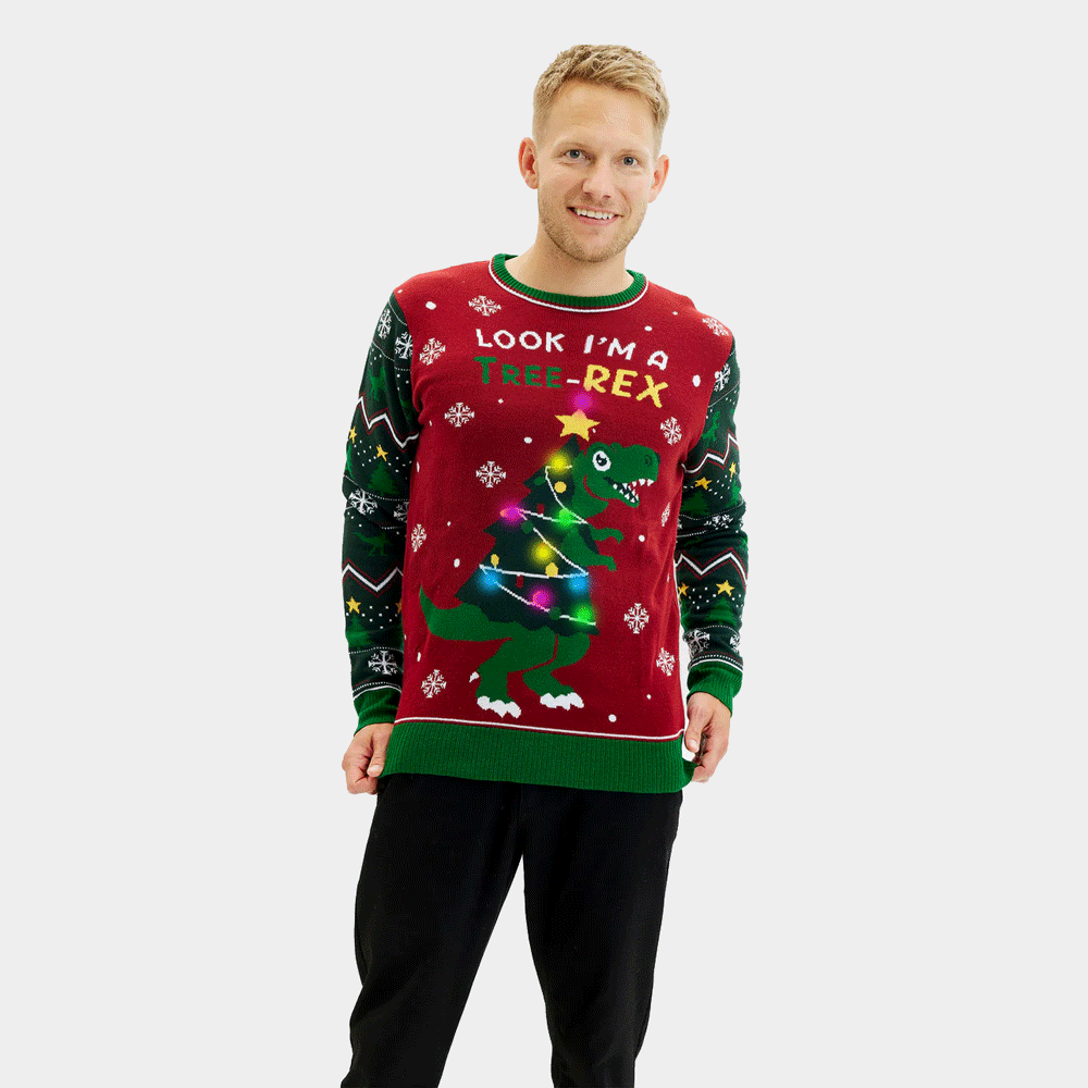 Camisola de Natal Homem com Luzes LED Christmas Tree-Rex