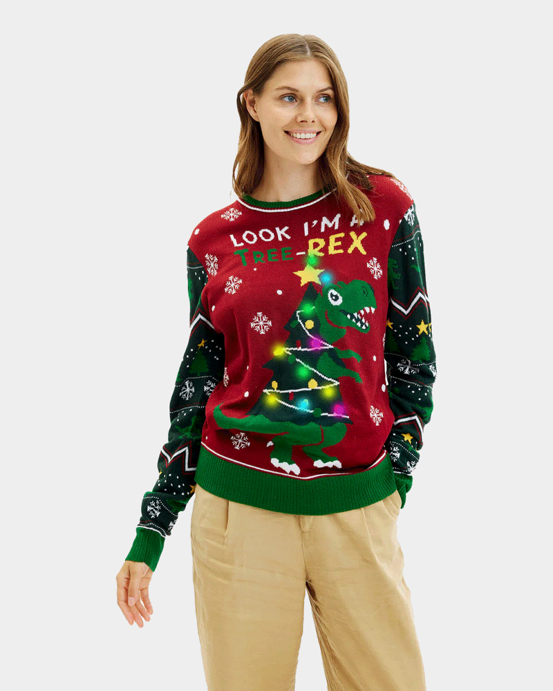 LED Camisola de Natal para Mulher com Luzes Christmas Tree-Rex