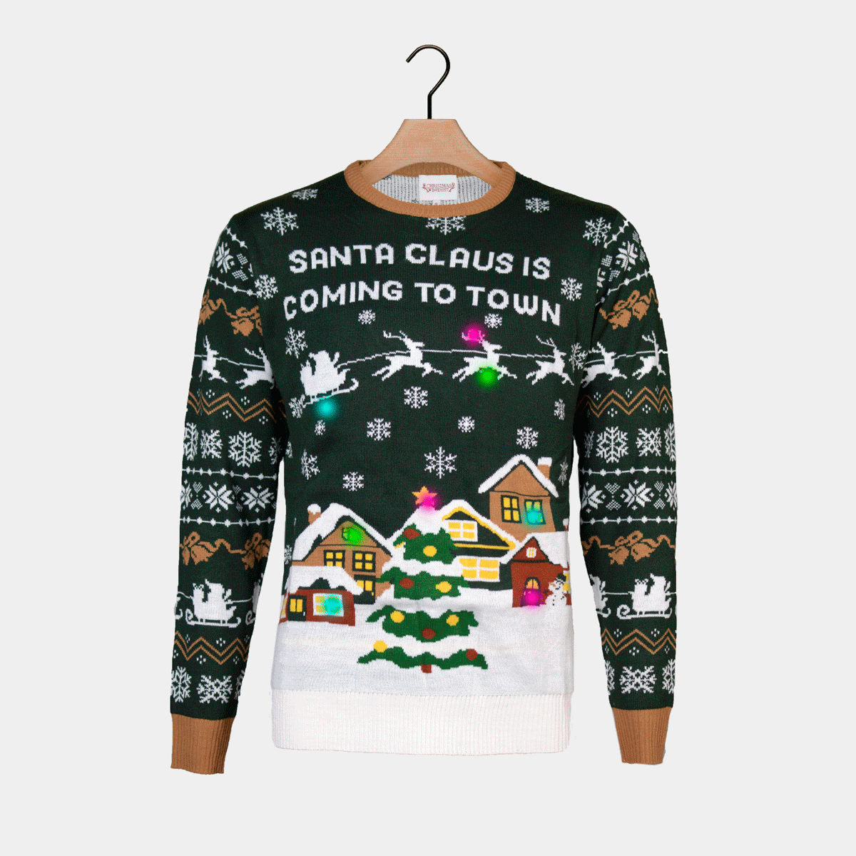Camisola de Natal Luzes LED para Homem Santa is Coming to Town