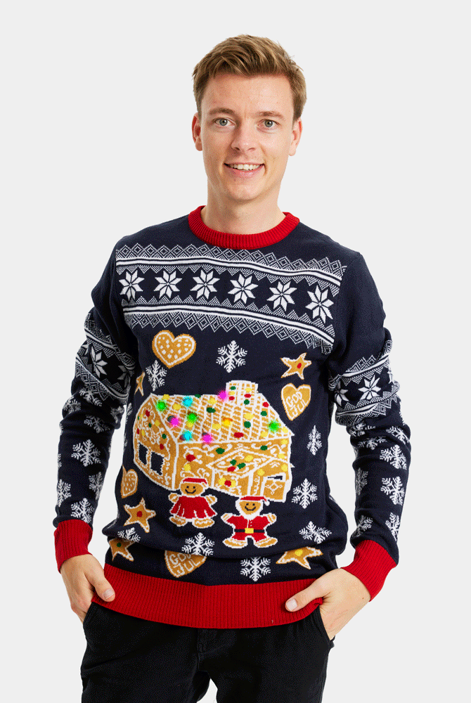 Camisola de Natal com Luzes LED Casa Gingerbread para Homem