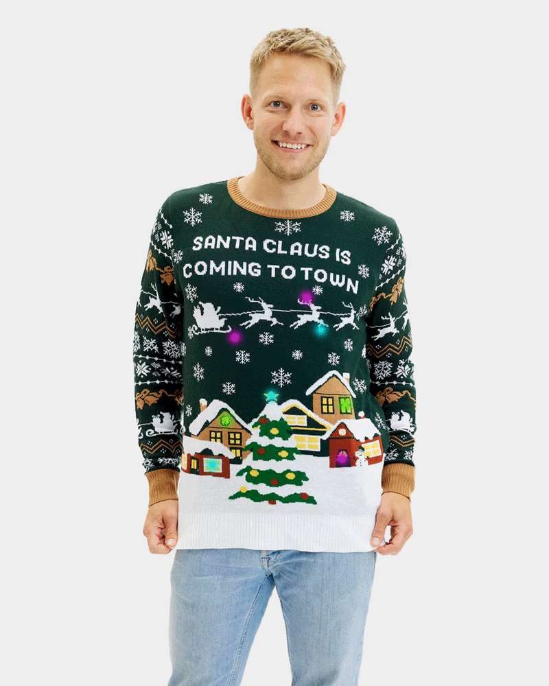 Camisola de Natal com Luzes LED para Casal Santa is Coming to Town Homem