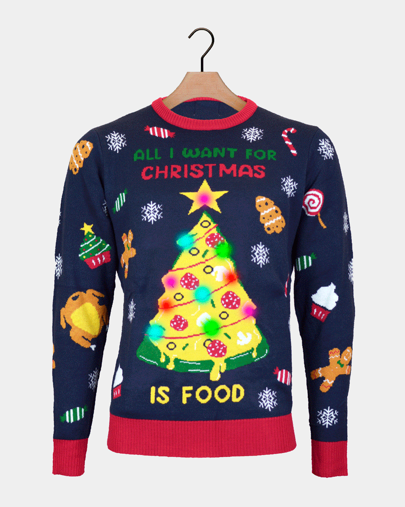 Christmas Food Luzes LED Camisola de Natal para Homem